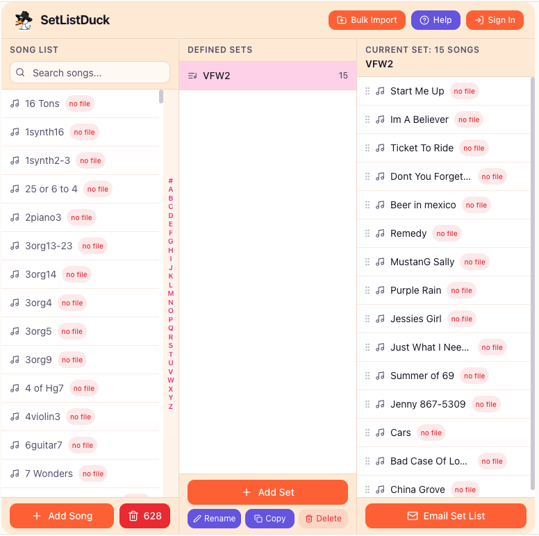 SetListDuck app screenshot